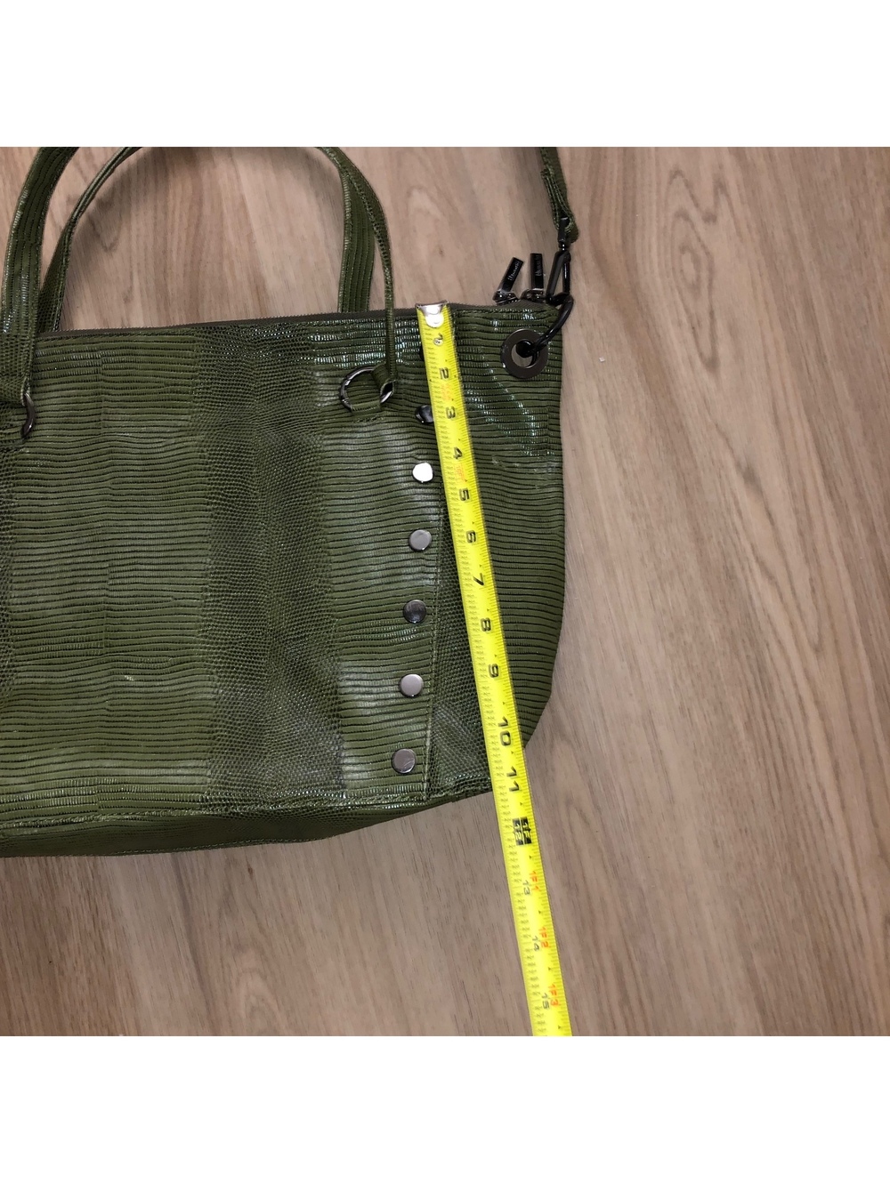 HAMMITT LARGE DANIEL SATCHEL OLIVE GREEN LIZARD SCALE SKIN PURSE SHOULDER BAG - Picture 3 of 8